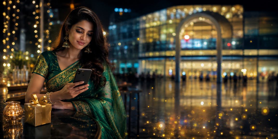ঢাকায় মোবাইল ক্যাসিনো ব্যবহারকারী শাড়ি পরিহিত মডেল